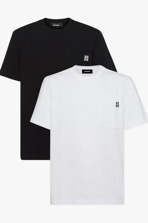 2 T-Shirt Bianco-Nero Uomo Set da Due Pezzi