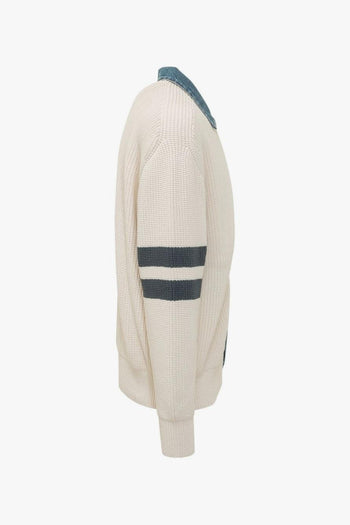 2 Cardigan Bianco Uomo Colletto Denim - 2