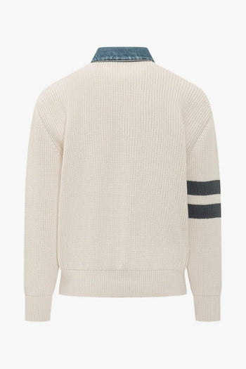 2 Cardigan Bianco Uomo Colletto Denim - 4
