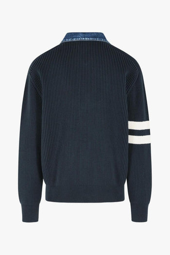 2 Cardigan Blu Uomo Colletto Denim - 3