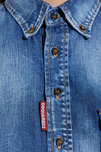 2 Abito-Camicia Blu Donna con Bottoni - 4