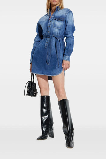 2 Abito-Camicia Blu Donna con Bottoni - 2