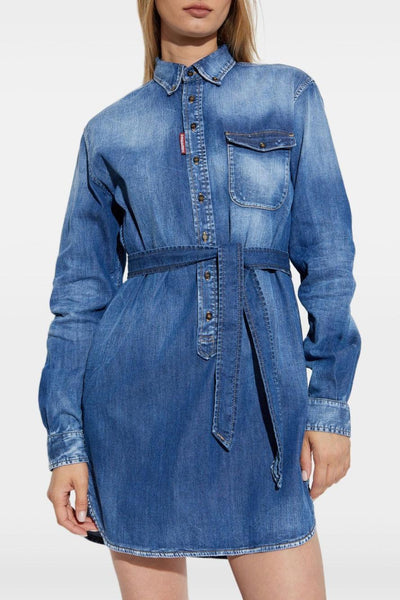 2 Abito-Camicia Blu Donna con Bottoni