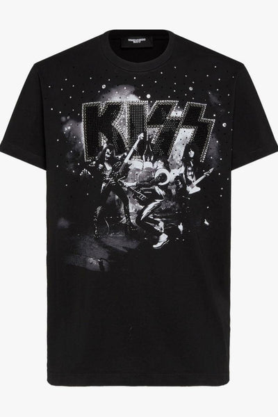 2 T-shirt Nero Uomo Kiss Strass