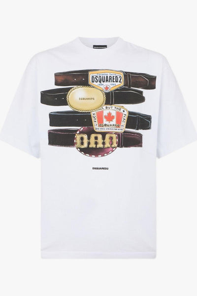 2 T-Shirt Bianco Uomo Stampa Cinture