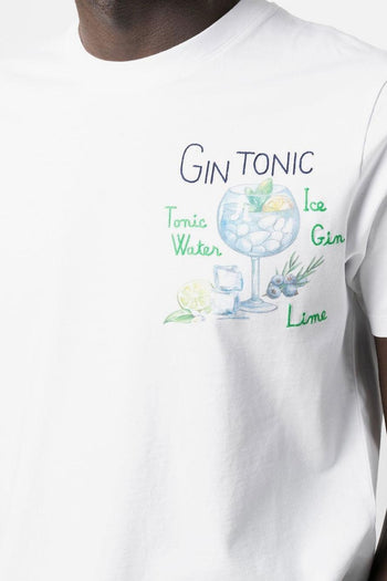 Saint Barth Uomo T-shirt Bianco Ricamo Gin Tonic Bicchiere - 4