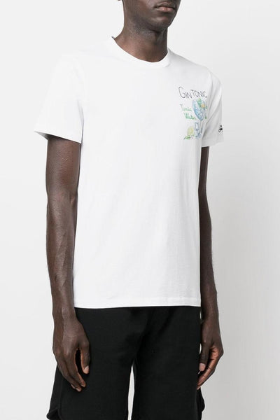 Saint Barth Uomo T-shirt Bianco Ricamo Gin Tonic Bicchiere