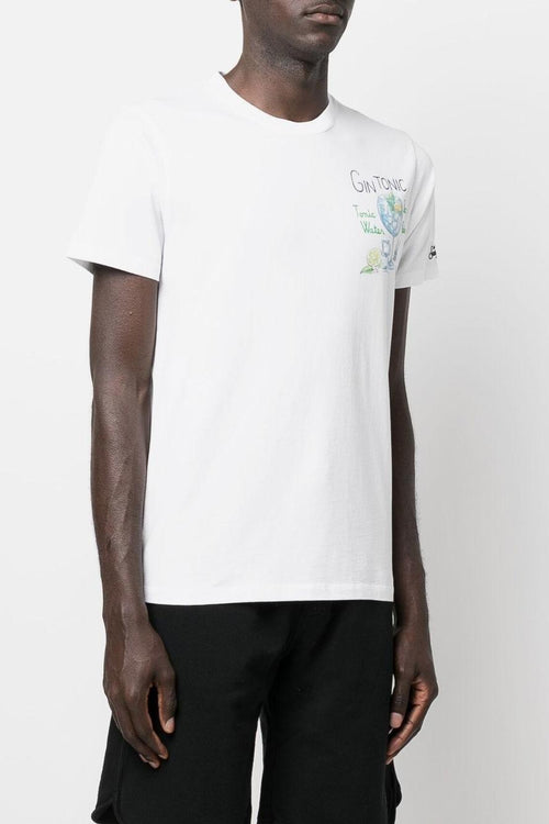 Saint Barth Uomo T-shirt Bianco Ricamo Gin Tonic Bicchiere