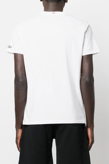 Saint Barth Uomo T-shirt Bianco Ricamo Gin Tonic Bicchiere - 3