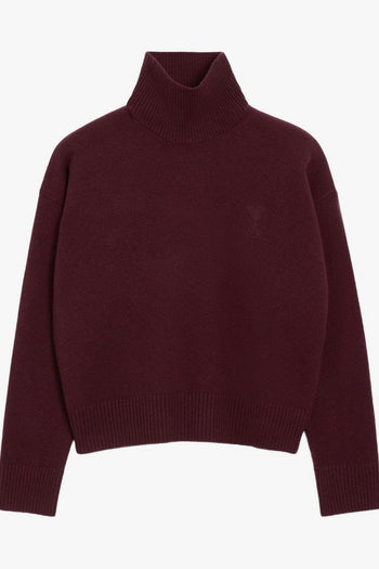 Ami Paris Collo Alto Uomo Maglia Bordeaux - 7