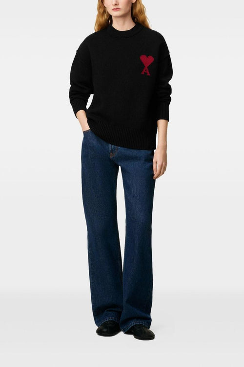 Ami Paris Maglia Nero Uomo Logo Cuore ad Intarsio