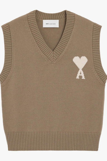 Ami Paris Gilet Cuore Uomo Beige - 5