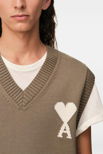 Ami Paris Gilet Cuore Uomo Beige - 4