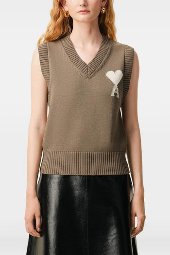 Ami Paris Gilet Cuore Uomo Beige - 3