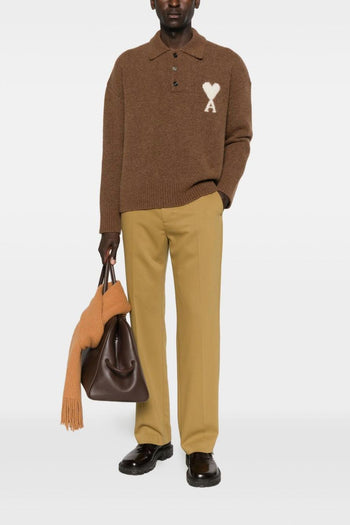 Ami Paris Polo Uomo Polo Marrone Logo Cuore Bianco - 2