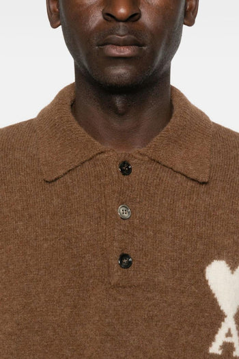 Ami Paris Polo Uomo Polo Marrone Logo Cuore Bianco - 4