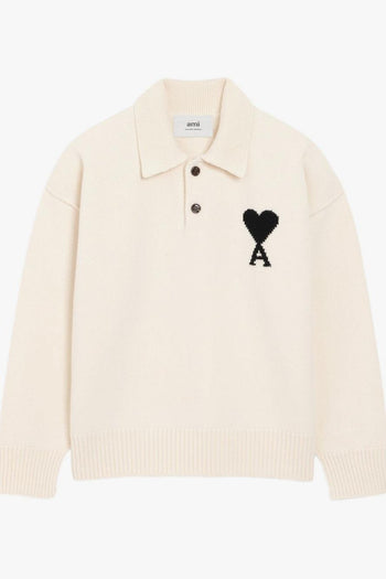 Ami Paris Maglia Polo Uomo Lana Bianco Logo Cuore - 7