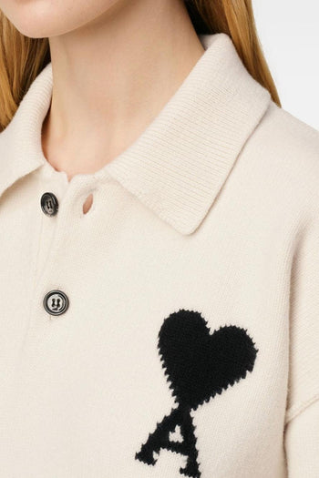 Ami Paris Maglia Polo Uomo Lana Bianco Logo Cuore - 6