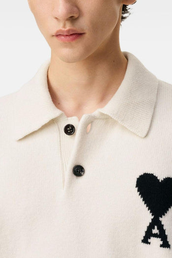 Ami Paris Maglia Polo Uomo Lana Bianco Logo Cuore - 5