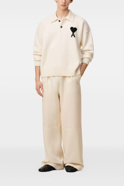 Ami Paris Maglia Polo Uomo Lana Bianco Logo Cuore