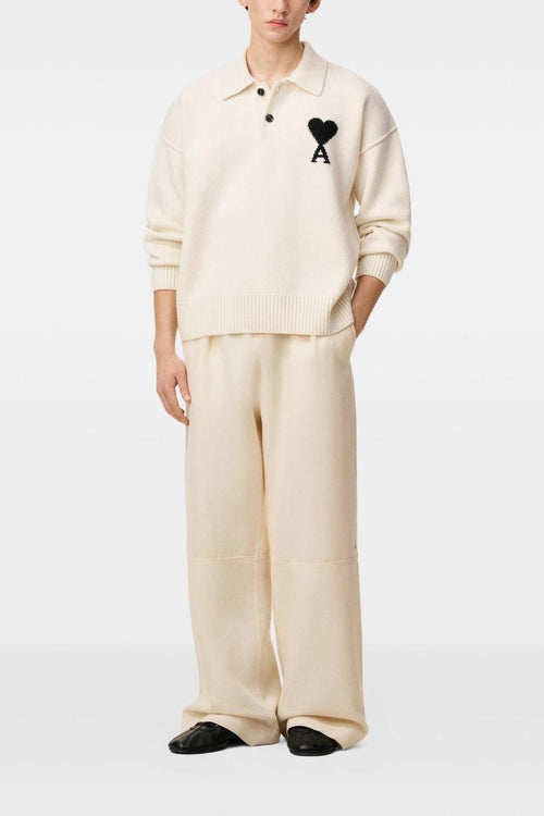 Ami Paris Maglia Polo Uomo Lana Bianco Logo Cuore