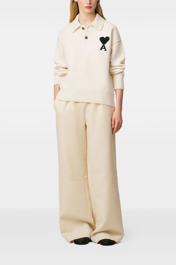 Ami Paris Maglia Polo Uomo Lana Bianco Logo Cuore - 3