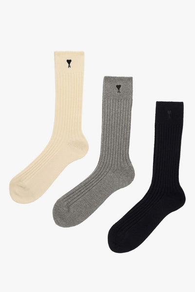 Ami Paris Calze Uomo Accessori Nero Grigio Panna (3 Paia)