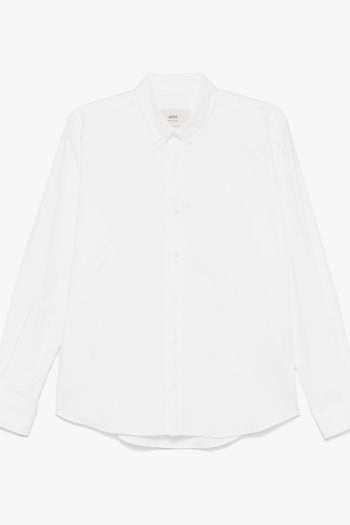 Ami Paris Uomo Camicia Bianco Micro Ricamo Cuore Bianco - 5