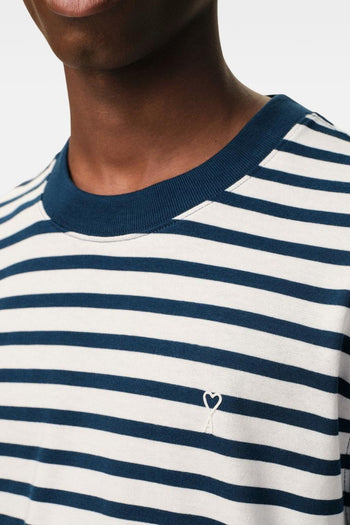Ami Paris T-Shirt Rigata Uomo Bianco-Blu - 4