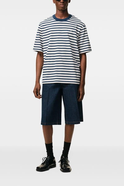 Ami Paris T-Shirt Rigata Uomo Bianco-Blu