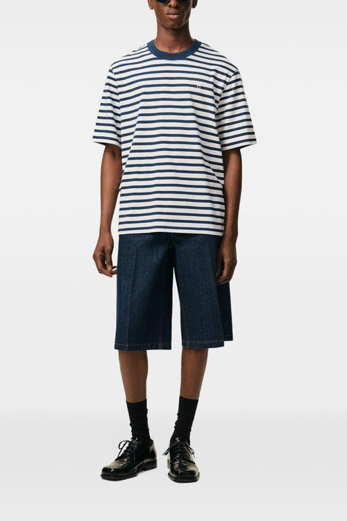 Ami Paris T-Shirt Rigata Uomo Bianco-Blu