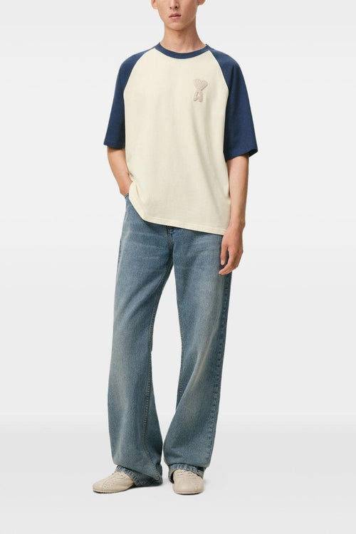 Ami Paris T-Shirt Bicolore Uomo Bianco-Blu