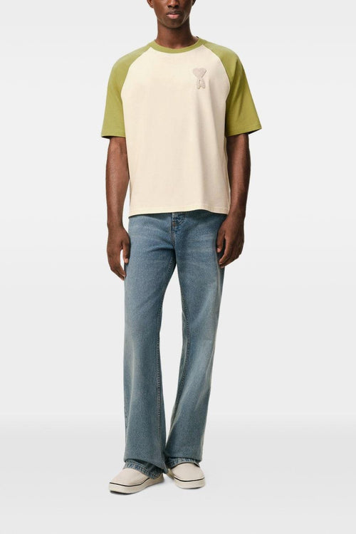 Ami Paris T-Shirt Bicolore Uomo Bianco-Verde