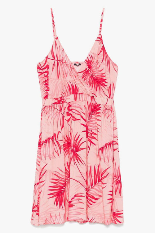 Abito Corto Donna Fantasia Foglie Rosa