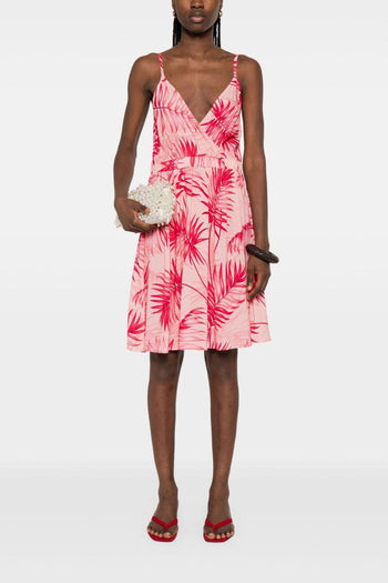 Abito Corto Donna Fantasia Foglie Rosa - 3