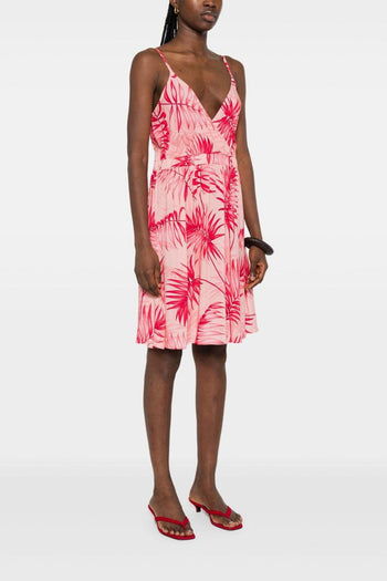 Abito Corto Donna Fantasia Foglie Rosa - 4