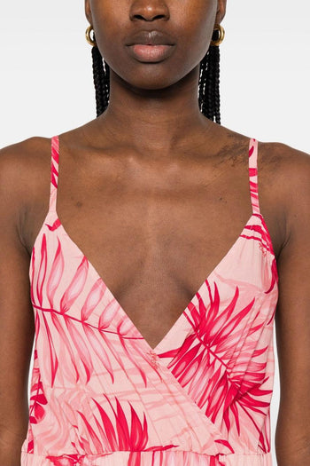 Abito Corto Donna Fantasia Foglie Rosa - 5