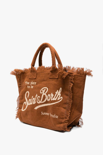 Saint Barth Borsa Vanity Linen Donna Marrone - 3