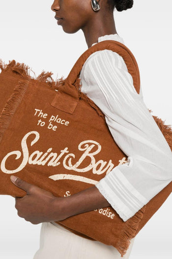 Saint Barth Borsa Vanity Linen Donna Marrone - 5