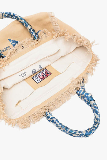 Saint Barth Borsa Vanity Foulard Donna Beige-Blu - 2