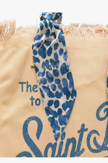 Saint Barth Borsa Vanity Foulard Donna Beige-Blu - 3