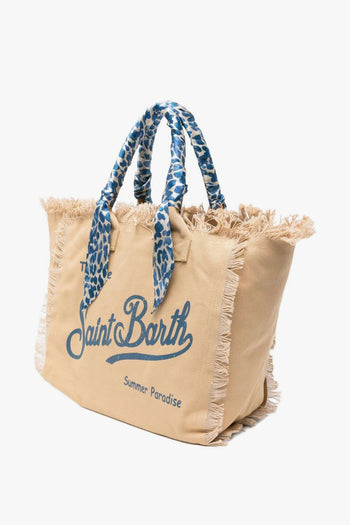 Saint Barth Borsa Vanity Foulard Donna Beige-Blu - 4