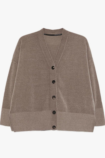 Cardigan Marrone Donna Pannelli a Coste - 5