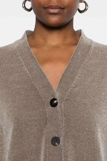 Cardigan Marrone Donna Pannelli a Coste - 4