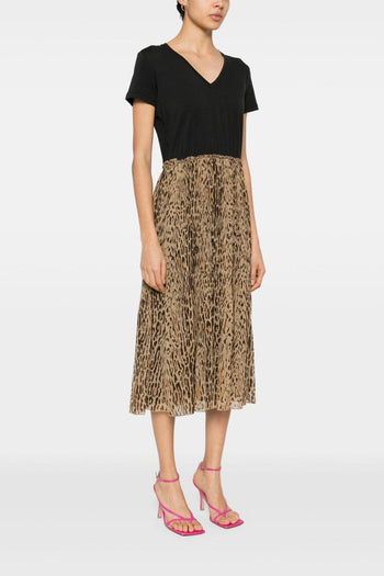 Abito Donna Nero con Gonna Animalier - 3