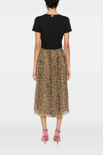 Abito Donna Nero con Gonna Animalier - 4