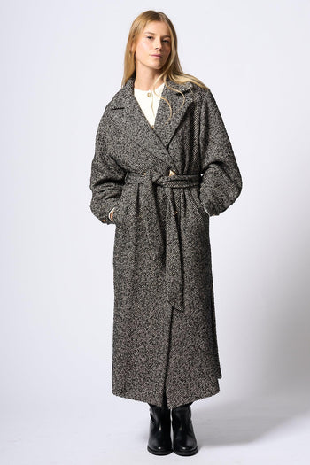 Cappotto Lungo Spigato Nero Donna - 3