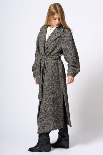 Cappotto Lungo Spigato Nero Donna - 5