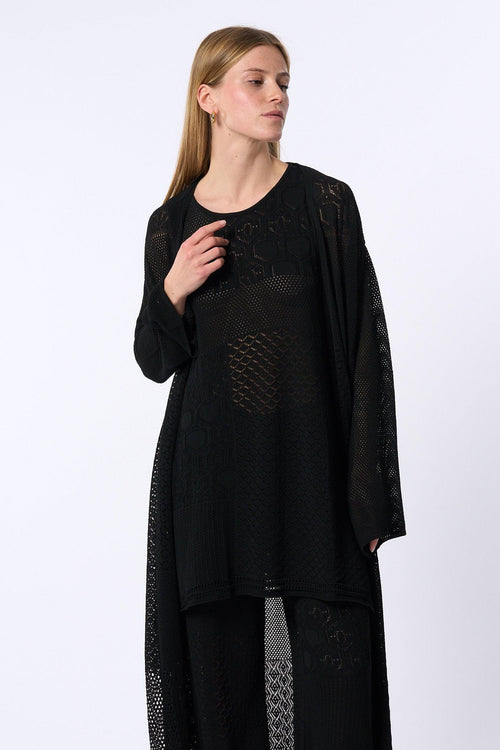 Kimono Lungo Traforato Nero Donna
