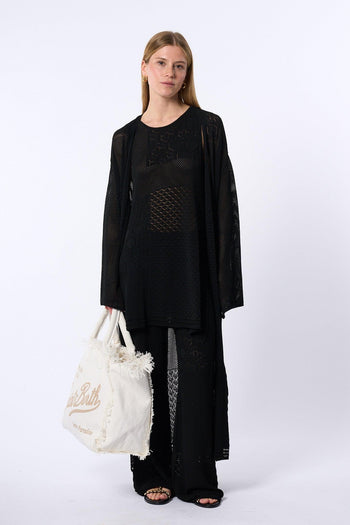 Kimono Lungo Traforato Nero Donna - 3